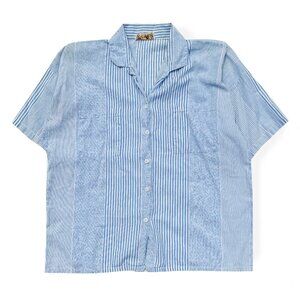 Vintage Heart Beat, Blue & White Striped Button Down Shirt / Nautical Summer Top